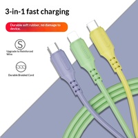 Cable de Datos 3 en 1 para Teléfono Móvil, USB-A a Micro USB y Tipo-C, Carga Rápida, 1.2m, Revestimiento de Silicona TPE, Venta al Por Mayor