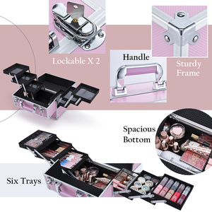 Large Makeup Train Case Portable Cosmetic With 6 Tier Trays Professional Organizer <b>Box</b> <b>Make</b> <b>up</b> Carrier Cases Storage M90C Cosmet - Product Image 2