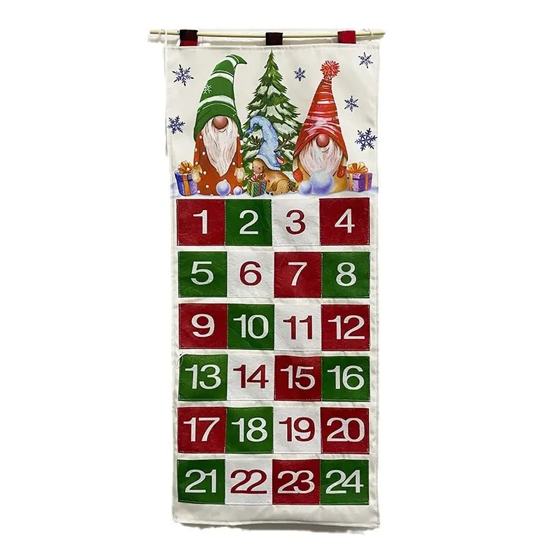 Calendario de Adviento de Navidad de tela con 24 bolsillos para colgar en la pared Calendario de Adviento de Navidad para decoración navideña