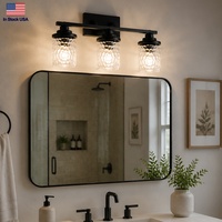En stock aux États-Unis, applique murale de salle de bain à 3 lumières en verre martelé, luminaire de vanité en métal noir pour miroirs et armoires de salle de bain, décoration