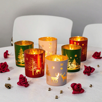 Porte-bougie en verre électroplaqué en forme de renne de Noël, rouge et vert, rond, couleur personnalisée pour la décoration de table de fête à la maison