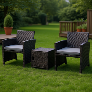 Set da Giardino in Vimini per Esterni a 2 Posti con Tavolo Contenitore, Design Contemporaneo per Patio - Product Image 2