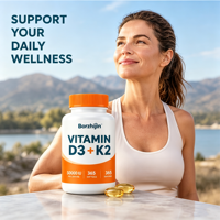 OEM ODM Vitamine D3 50000 UI K2 Gélules Molles Haute Puissance Soutien Santé Osseuse Immunitaire Cardiovasculaire Suppléments à Base de Plantes
