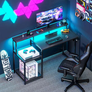 Escritorio de madera con luces LED RGB ajustables personalizadas, <span class=keywords><strong>Mesa</strong></span> de ordenador para jugadores de <span class=keywords><strong>PC</strong></span>, <span class=keywords><strong>mesa</strong></span> de ordenador con portavasos de superficie de carbono - Product Image 2