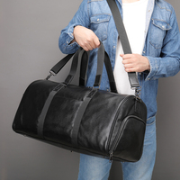 Sac de voyage vintage en cuir véritable pour homme, avec fermeture à chaîne et fermeture éclair, option logo personnalisé, imperméable, noir