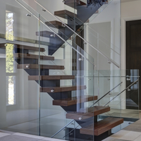 Escaliers flottant droit avec balustrade en cristal, style monocristal populaire, cm