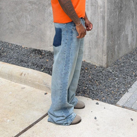 Jeans en denim super baggy en coton bleu délavé jeans vintage surdimensionné avec poches plaquées jeans pour hommes