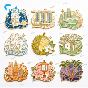 Imán de nevera, broche, insignia y pin de solapa esmaltado de recuerdo personalizado del icónico <span class=keywords><strong>Vanda</strong></span> Miss Joaquim y el Merlion de Singapur - Product Image 6