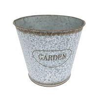 Pot de fleurs vintage en fer galvanisé moucheté, seau en métal avec lettres GARDEN en relief, pot en étain conique blanc vieilli