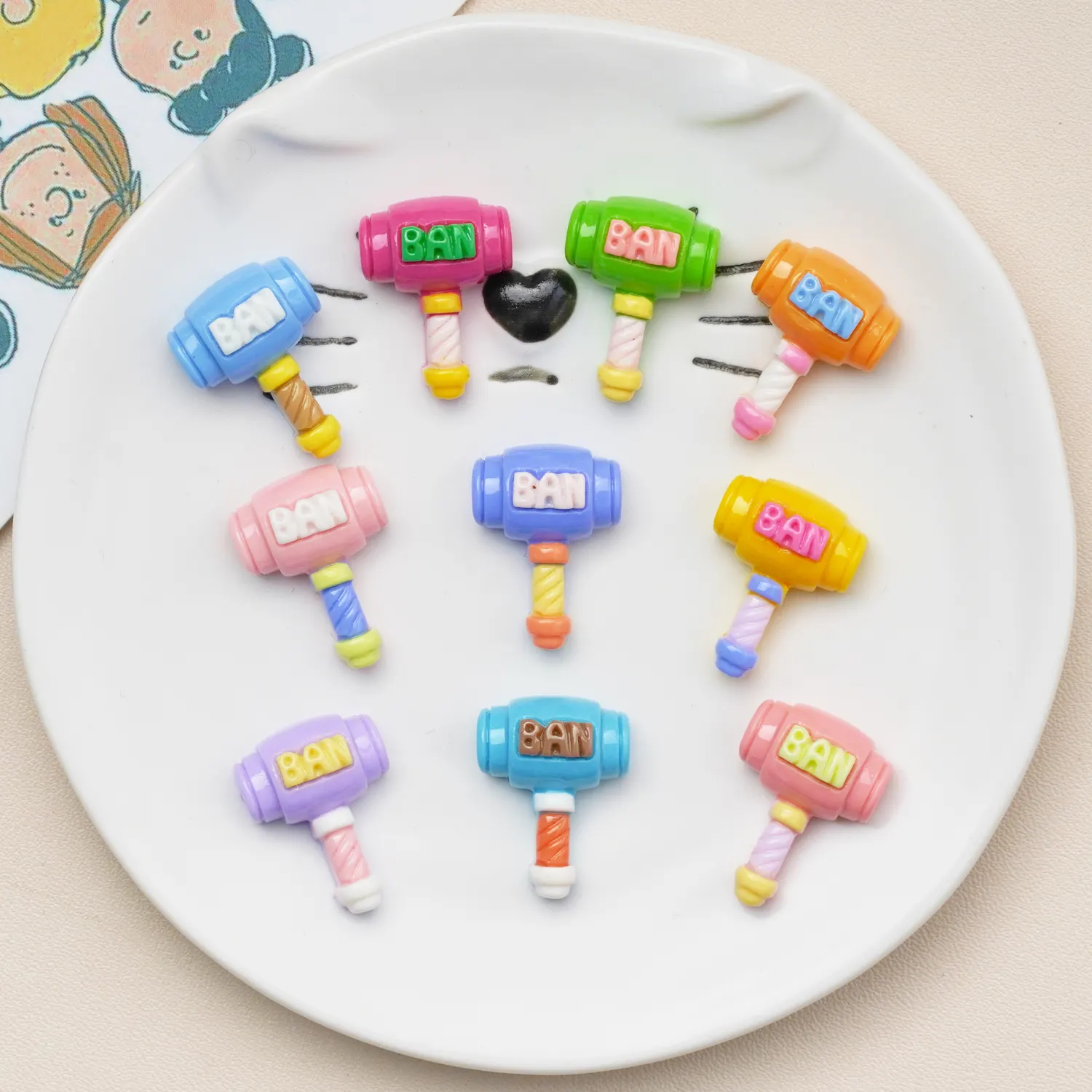 New style colorful small hammer resin art crafts for cell phone chain pendant hair clips DIY handmade home decoration materials