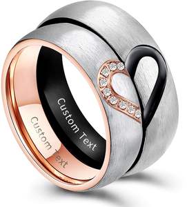 Perhiasan Hari Valentine Ukiran Khusus   Cincin Pasangan Set Pria dan Wanita Dua Buah Cincin Titanium Janji Cinta Cincin Kawin - Product Image 2