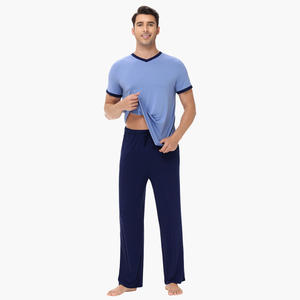 Men's Sleepwear Set Short Sleeve Man Loungewear Bamboo Pyjamas Cotton <b>Pajama</b> Set Men Custom Mens Homewear Clothing - Product Image 3