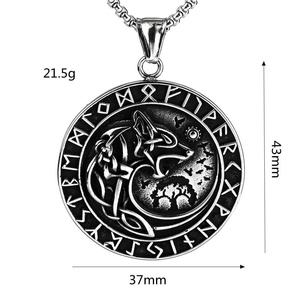 Collier personnalisé en acier inoxydable Yunnique, breloques loup viking Fenrir, runes Yggdrasil, mythologie nordique, cadeau vintage pour homme - Product Image 5