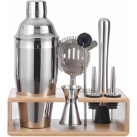 Ensemble de shaker à cocktails en acier inoxydable avec outils de bar, shaker Cobbler, kit de barman, support en bambou, verseurs de bouteilles pour bar à domicile