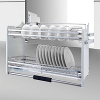 Panier coulissant en acier inoxydable pour vaisselle et bols, étagère de rangement relevable pour armoire de cuisine, panier abaisseur pour ustensiles de cuisine