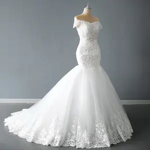 2022 Customize New Off the shoulder Plus Size Lace Appliques Sequin Beaded African Mermaid Wedding Bridal Dresses