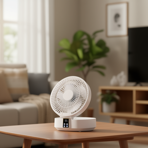 Ventilateur pliable portatif 5W USB rechargeable avec lumière nocturne et télécommande, pour usage domestique, en plastique blanc, moteur DC - Product Image 2