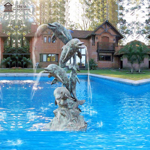 Fuente de Agua de Delfín de Bronce y Cobre para Jardín Grande, Decoración de Exteriores - Product Image 5