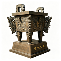 Statue en bronze chinoise de type Ding, récipient rituel carré, avec caractères porte-bonheur et texte personnalisé, pour la décoration des entrées de communautés et des places publiques