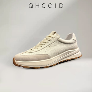 QHCCID Men's Breathable <b>Leather</b> <b>Sneakers</b> Low Heel Rubber Outsole Casual Walking Shoes - Product Image 3