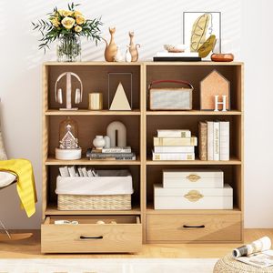 Étagère à livres moderne en <span class=keywords><strong>bois</strong></span> à 4 niveaux, écologique, gain de place, avec tiroir de rangement <span class=keywords><strong>et</strong></span> dispositif anti-renversement, pour la maison, le bureau <span class=keywords><strong>et</strong></span> la chambre - Product Image 3