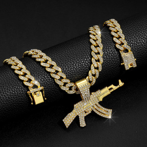 Neuankömmling Hip Hop Bling AK47 Gun Anhänger Halskette mit Miami Cuban Chain Silber vergoldete Halskette für Männer - Product Image 5