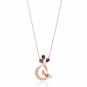 Moon <b>Balloon</b> and Girl Charm Necklace Wholesale Pendant Turkish Handmade 925 Sterling Silver Jewelry - Product Image 2