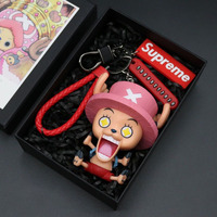 Ensemble de porte-clés One Piece Luffy, figurine chibi 3D, porte-clés anime, sangle tressée, boîte cadeau, objet de collection, cadeau de super-héros pour les fans