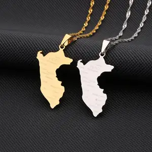 Wholesale Stainless Steel Men and Women Fashion Peru Map City Name Pendant Necklace Couple National Jewelry