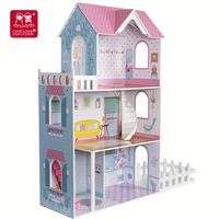 Maison de poupée en bois bleue Beluxe, ensemble de jouets DIY pour enfants de 2 à 7 ans, meubles miniatures