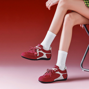<span class=keywords><strong>Baskets</strong></span> tendance <span class=keywords><strong>rouges</strong></span> pour femmes, style GAT, avec double lacets décoratifs, talon compensé discret de 3 cm, semelle intérieure confortable en peau de porc, à enfiler - Product Image 3