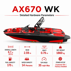 <span class=keywords><strong>Barco</strong></span> de wakeboard de fibra de vidrio de <span class=keywords><strong>6</strong></span>.7 m (22 pies) AX670 WK para 14 personas, con motor interno, personalizable para deportes acuáticos. - Product Image 4