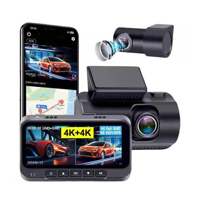Car 2 Channel IPS Dash Cam 4K+4K Dual Sony Camera Lenses G-Sensor GPS WiFi APP Night Vision WDR