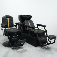 Ensemble de salon de coiffure moderne tout noir pour la vente en gros, comprenant un fauteuil de barbier de luxe et des meubles de salon de coiffure