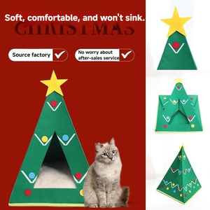 Weihnachts baum geformte Katzen-und Hunde wohnung Umwelt freundliches Filz-Haustier haus mit wasch barer Matte Indoor Winter Shelter Großhandel und ODM - Product Image 5