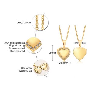 Medallón colgante de acero inoxidable para mujer, colgante de corazón de amor - Product Image 6