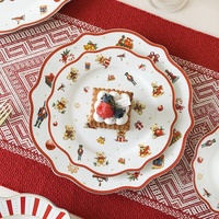 Service de table en céramique avec bordure dorée motif ours mignon, ensemble d'assiettes et de bols de Noël, vaisselle de fête pour la maison et la cuisine