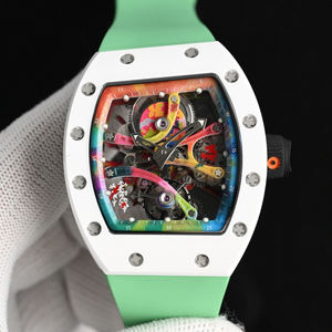 Montre mécanique squelette style Rm pour homme, art graffiti, mouvement ajouré coloré, bracelet vert fluorescent, montre-bracelet de luxe sport - Product Image 3