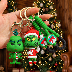 Porte-clés personnalisé en caoutchouc Grinch de Noël, pendentif monstre 3D dessin animé aux cheveux verts, impression par gravure 3,5cm*5cm, décoratif, style anime - Product Image 3