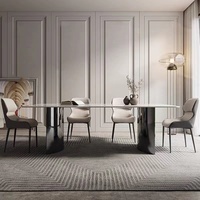 Meubles de salle à manger de luxe pour restaurant, table de salle à manger rectangulaire avec dessus en marbre moderne, ensemble de 4 chaises