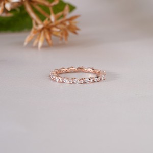 Vintage Style Rose Gold Marquise and Round Moissanite Eternity Band Elegant Alternating Wedding <b>Ring</b> for Women <b>Dainty</b> Jewelry - Product Image 1