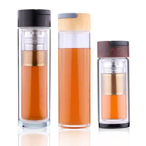 Bottiglia d'Acqua in Cristallo con Infusore <span class=keywords><strong>per</strong></span> Tè Bottiglia in Vetro a Doppia Parete con Manico in Legno e Coperchio <span class=keywords><strong>Tazza</strong></span> da Viaggio in Vetro <span class=keywords><strong>per</strong></span> Caffè e Tè - Product Image 1