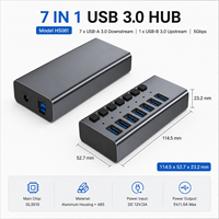 7 Portlu Güçlendirilmiş USB 3.0 Hub 5Gbps 7x USB-A Portları Ayrı Ayrı Güç Anahtarları Alüminyum Gövde Stokta Mevcut