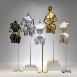 <span class=keywords><strong>Mannequin</strong></span> de couture femme grande taille demi-corps en PP de haute qualité avec bras mobiles dorés |   Fenêtre de tailleur en position debout - Product Image 3