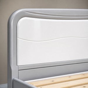 Wooden <strong>Beds</strong> White <strong>Gray</strong> Thick Solid Panel Arched Headboard with Under <strong>Bed</strong> Storage King Queen Size Wooden <strong>Beds</strong> for Bedroom Home - Product Image 3