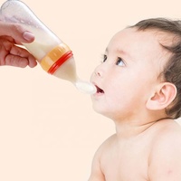 Portable sans BPA 90ml Silicone Squeeze Bouteille Imprimé Toddler Food Distribution Cuillère Bébé Biberon Cuillère pour 0-12 Mois