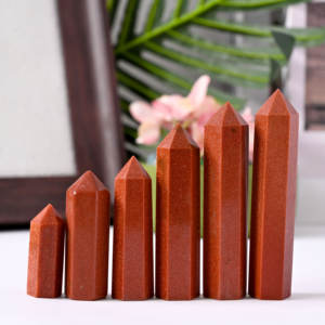 Tour en pierre de grès dorée, pointe de cristal, pierre de guérison, ornement Feng Shui pour la décoration de la maison et du bureau, vente en gros - Product Image 1