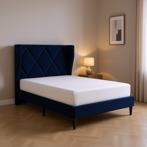Db Navy Blue Velvet Full Size Bed <b>Frame</b> With Adjustable Headboard Contemporary Modern Bedroom <b>Furniture</b> Set - Product Image 2