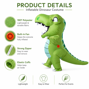 Disfraz Inflable Verde de Dinosaurio T-Rex 3D para Adultos, Venta al Por Mayor para Halloween - Product Image 3