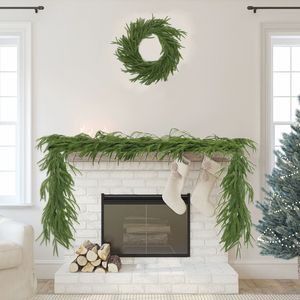 Artificial Pine Needle Christmas <b>Wreath</b> With Red Bow Decoration For Holiday Doorway Decor 24 In - Product Image 3